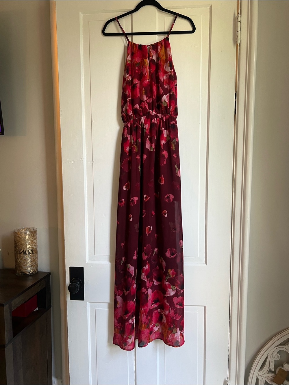 NWT Fate Burgundy Maxi Dress with Pink Floral Print